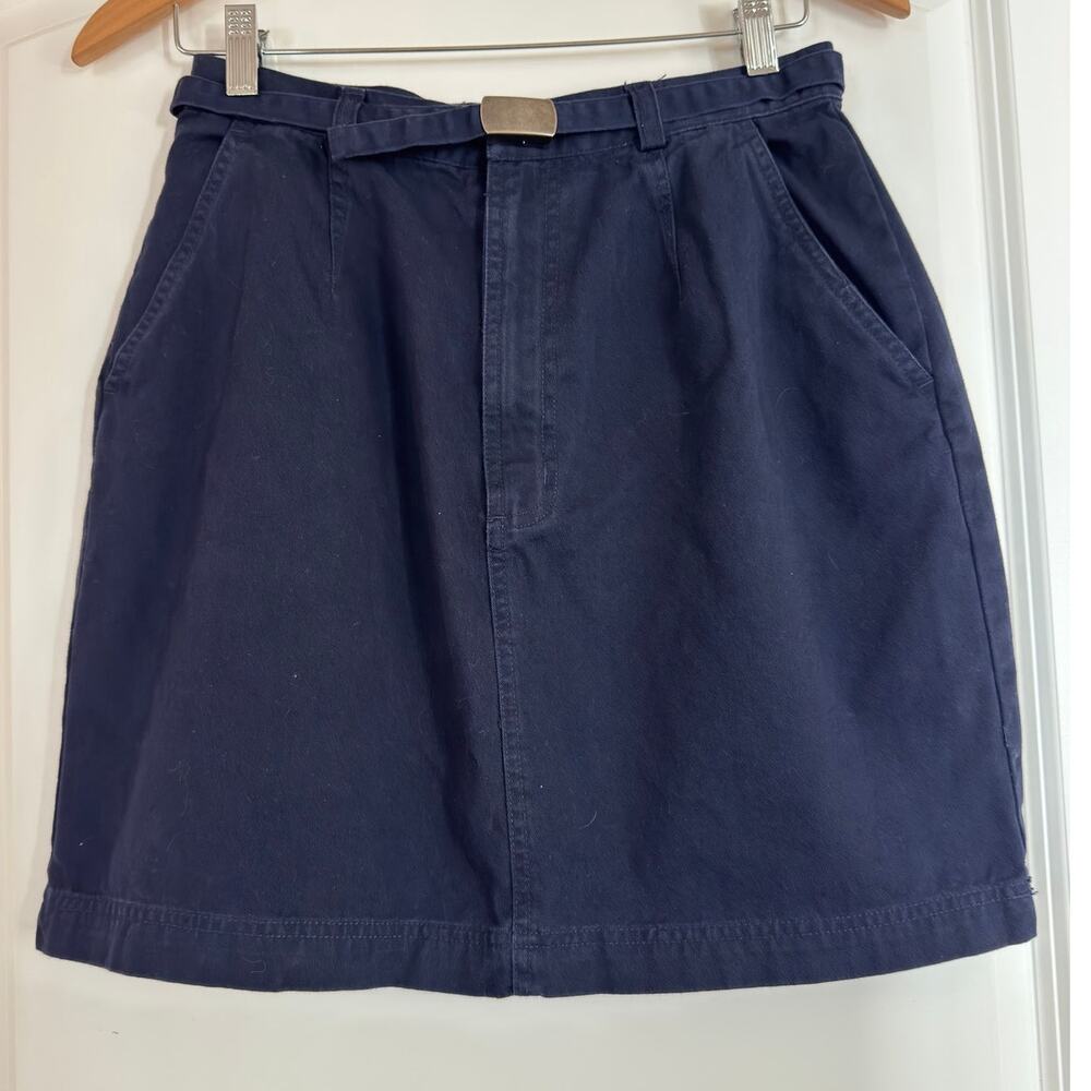 Vintage Basic Editions Belted Denim Skirt Navy Blue Utility Pocket Mini - 10